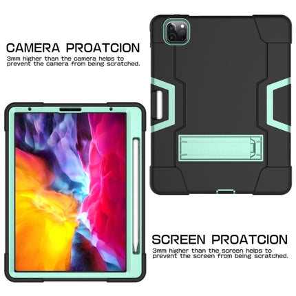 For iPad Pro 12.9 2021 / 2020 / 2019 Contrast Color Silicone + PC Protective Tablet Case with Holder(Black + Mint Green)-garmade.com