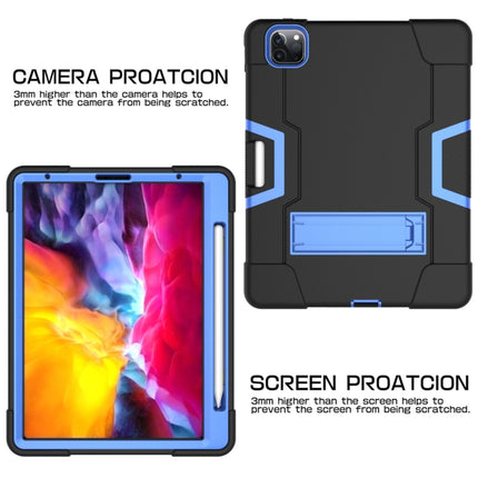 For iPad Pro 12.9 2021 / 2020 / 2019 Contrast Color Silicone + PC Protective Tablet Case with Holder(Black + Blue)-garmade.com