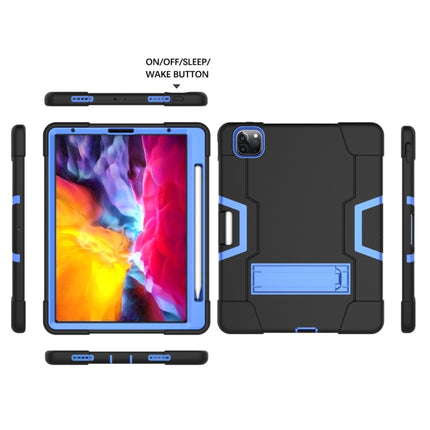 For iPad Pro 12.9 2021 / 2020 / 2019 Contrast Color Silicone + PC Protective Tablet Case with Holder(Black + Blue)-garmade.com