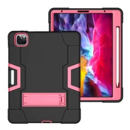 For iPad Pro 12.9 2021 / 2020 / 2019 Contrast Color Silicone + PC Protective Tablet Case with Holder(Black + Rose Red)-garmade.com