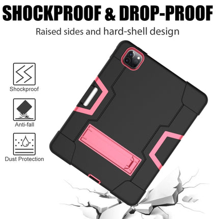 For iPad Pro 12.9 2021 / 2020 / 2019 Contrast Color Silicone + PC Protective Tablet Case with Holder(Black + Rose Red)-garmade.com
