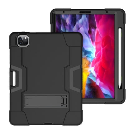 For iPad Pro 12.9 2021 / 2020 / 2019 Contrast Color Silicone + PC Protective Tablet Case with Holder(Black)-garmade.com