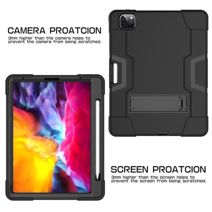 For iPad Pro 12.9 2021 / 2020 / 2019 Contrast Color Silicone + PC Protective Tablet Case with Holder(Black)-garmade.com