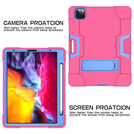 For iPad Pro 12.9 2021 / 2020 / 2019 Contrast Color Silicone + PC Protective Tablet Case with Holder(Rose Red + Blue)-garmade.com