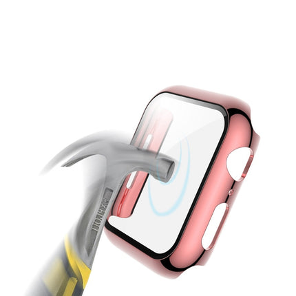 For Apple Watch Series 3 & 2 & 1 38mm Electroplated PC Case + Tempered Film Integrated Protective Cover(Pink)-garmade.com