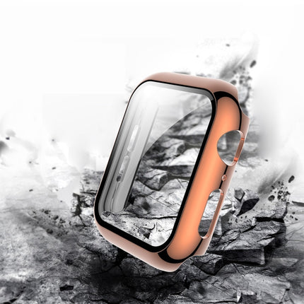 For Apple Watch Series 3 & 2 & 1 38mm Electroplated PC Case + Tempered Film Integrated Protective Cover(Rose Gold)-garmade.com