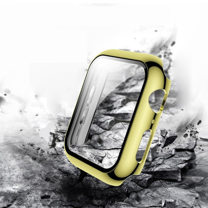 For Apple Watch Series 3 & 2 & 1 42mm Electroplated PC Case + Tempered Film Integrated Protective Cover(Gold)-garmade.com
