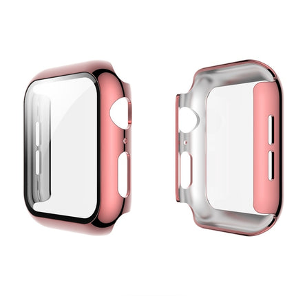 For Apple Watch Series 5 & 4 44mm Electroplated PC Case + Tempered Film Integrated Protective Cover(Pink)-garmade.com