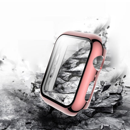 For Apple Watch Series 5 & 4 44mm Electroplated PC Case + Tempered Film Integrated Protective Cover(Pink)-garmade.com