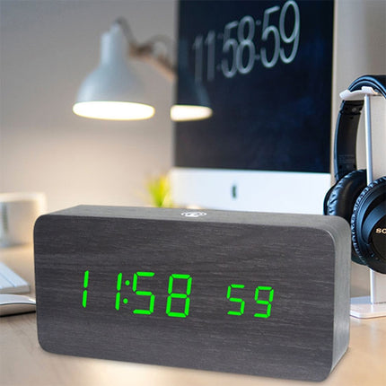LT-1035 LED Display Digital APP Smart Alarm Clock(Blue Light Black Wood)-garmade.com
