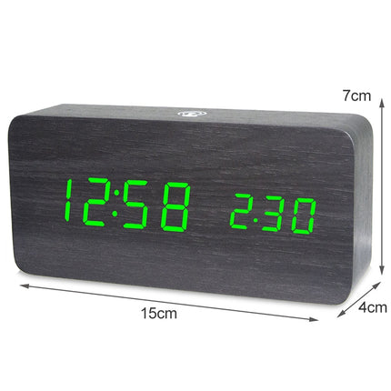 LT-1035 LED Display Digital APP Smart Alarm Clock(Green Light Black Wood)-garmade.com