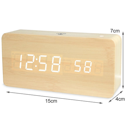 LT-1035 LED Display Digital APP Smart Alarm Clock(White Lamp Bamboo Wood)-garmade.com