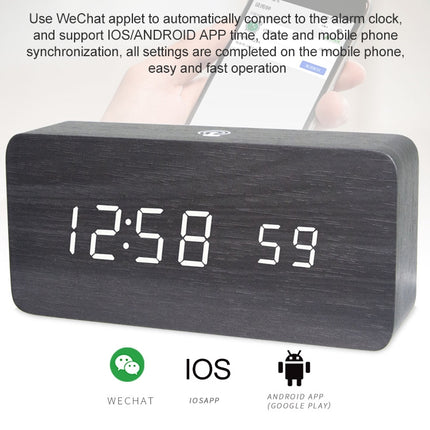 LT-1035 LED Display Digital APP Smart Alarm Clock(Yellow Light Bamboo Wood)-garmade.com