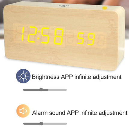 LT-1035 LED Display Digital APP Smart Alarm Clock(Yellow Light Bamboo Wood)-garmade.com