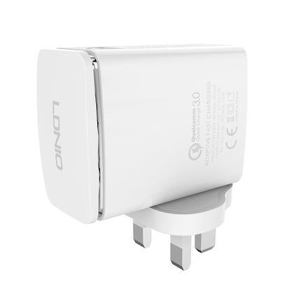 LDNIO A1301Q 2 in 1 18W QC3.0 USB Interface Travel Charger Mobile Phone Charger with 8 Pin Data Cable, UK Plug-garmade.com