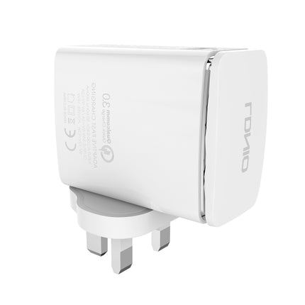 LDNIO A1301Q 2 in 1 18W QC3.0 USB Interface Travel Charger Mobile Phone Charger with 8 Pin Data Cable, UK Plug-garmade.com