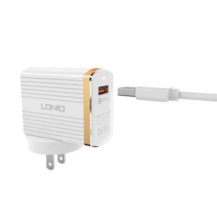 LDNIO A1302Q 2 in 1 18W QC3.0 USB Interface Grid Shape Travel Charger Mobile Phone Charger with Micro USB Data Cable, US Plug-garmade.com