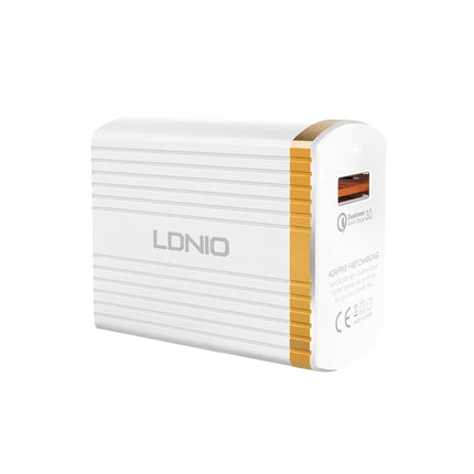 LDNIO A1302Q 2 in 1 18W QC3.0 USB Interface Grid Shape Travel Charger Mobile Phone Charger with 8 Pin Data Cable, UK Plug-garmade.com