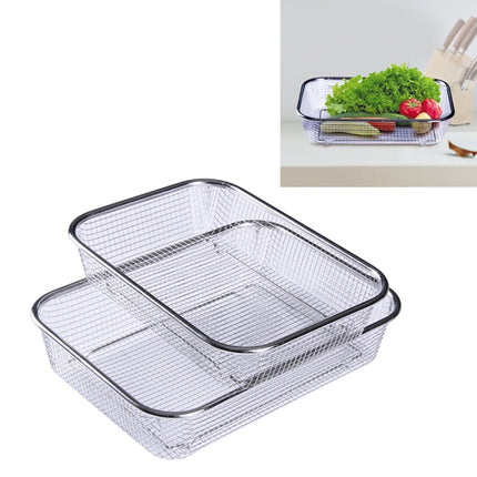 Household Creative Rectangular Kitchen Stainless Steel Fruit Vegetable Storage Basket Hollowed Drain Washing Box, Size:S-garmade.com