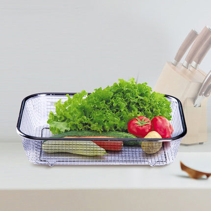 Household Creative Rectangular Kitchen Stainless Steel Fruit Vegetable Storage Basket Hollowed Drain Washing Box, Size:S-garmade.com