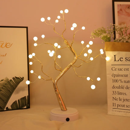 36 LEDs Pearl Tree Copper Wire Table Lamp Creative Decoration Touch Control Night Light (Warm White Light)-garmade.com