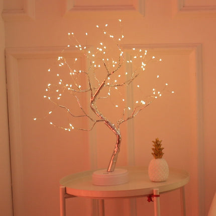108 LEDs Copper Wire Tree Table Lamp Creative Decoration Touch Control Night Light (Warm White Light)-garmade.com