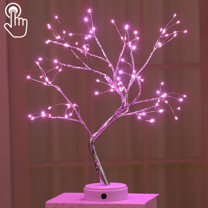 108 LEDs Copper Wire Tree Table Lamp Creative Decoration Touch Control Night Light (Pink Light)-garmade.com