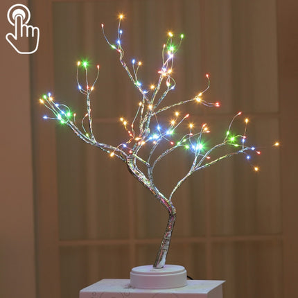 108 LEDs Copper Wire Tree Table Lamp Creative Decoration Touch Control Night Light (Colorful Light)-garmade.com