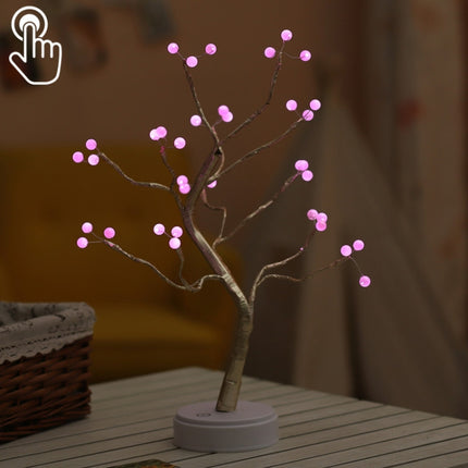 36 LEDs Pearl Tree Copper Wire Table Lamp Creative Decoration Touch Control Night Light (Pink Light)-garmade.com