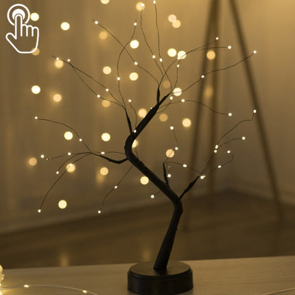 48 LEDs Black Tree Copper Wire Table Lamp Creative Decoration Touch Control Night Light (Warm White Light)-garmade.com