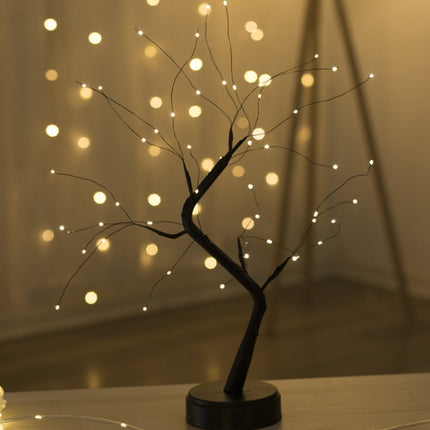 48 LEDs Black Tree Copper Wire Table Lamp Creative Decoration Touch Control Night Light (Warm White Light)-garmade.com