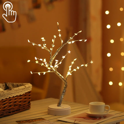 LED Pentagram Tree Copper Wire Table Lamp Creative Decoration Touch Control Night Light (Warm White Light)-garmade.com