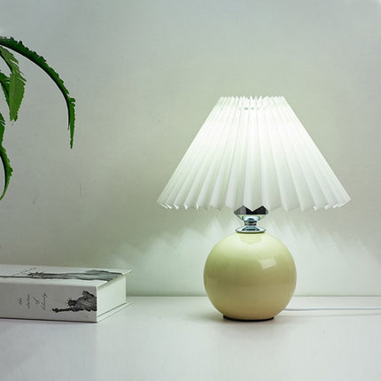 Pleated Lampshade Cozy Bedside Night Light Modern Ceramic Desk Lamp 220V(Beige Body+White Cover)-garmade.com