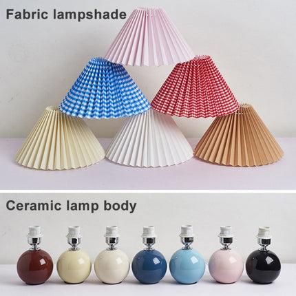 Pleated Lampshade Cozy Bedside Night Light Modern Ceramic Desk Lamp 220V(Beige Body+White Cover)-garmade.com