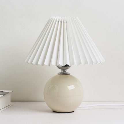 Pleated Lampshade Cozy Bedside Night Light Modern Ceramic Desk Lamp 220V(Off-white Body+White Cover)-garmade.com