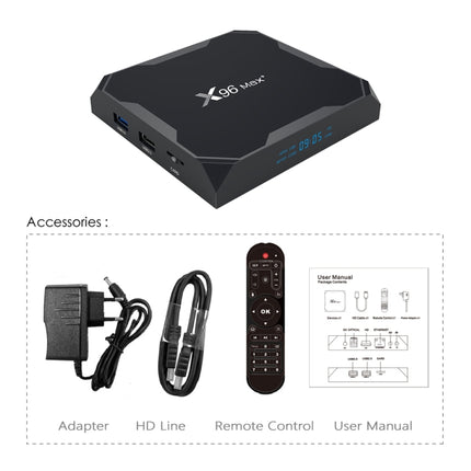 X96 max+ 4K Smart TV Box with Remote Control, Android 9.0, Amlogic S905X3 Quad-Core Cortex-A55,2GB+16GB, Support LAN, AV, 2.4G/5G WiFi, USBx2,TF Card, AU Plug-garmade.com