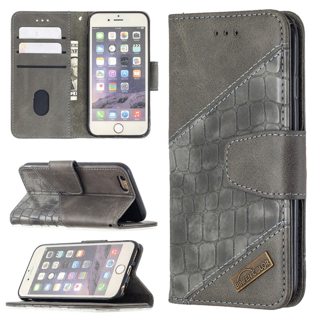 For iPhone 6 Matching Color Crocodile Texture Horizontal Flip PU Leather Case with Wallet & Holder & Card Slots(Grey)-garmade.com