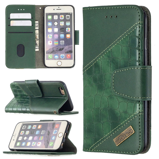 For iPhone 6 Matching Color Crocodile Texture Horizontal Flip PU Leather Case with Wallet & Holder & Card Slots(Green)-garmade.com