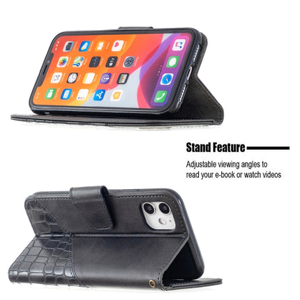 For iPhone 11 Matching Color Crocodile Texture Horizontal Flip PU Leather Case with Wallet & Holder & Card Slots(Black)-garmade.com