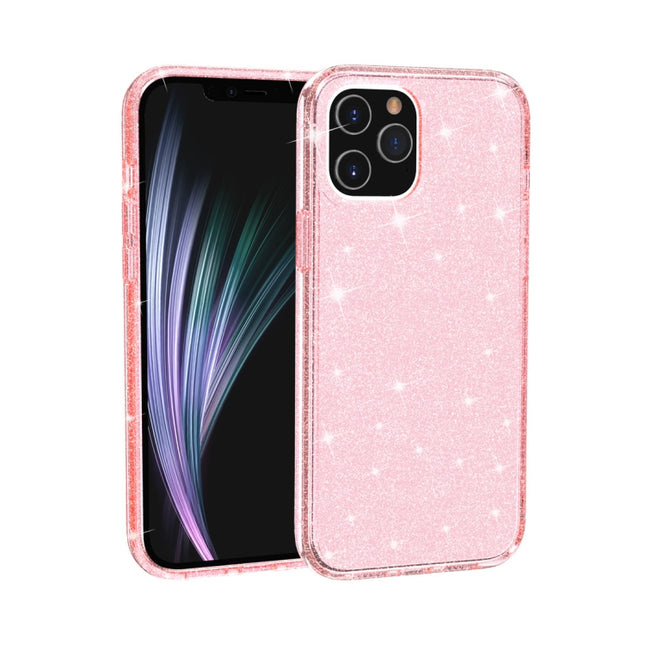 For iPhone 12 Pro Max Shockproof Terminator Style Glitter Powder Protective Case(Pink)-garmade.com