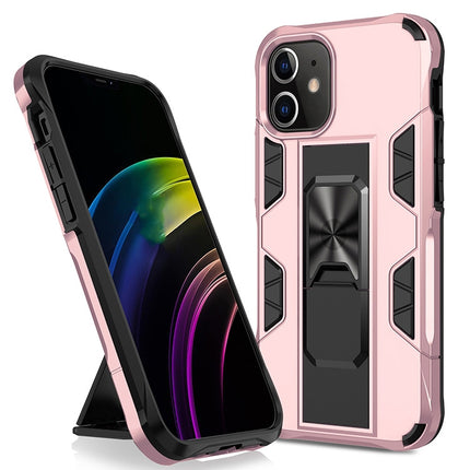 For iPhone 12 Pro Max Armor Shockproof TPU + PC Magnetic Protective Case with Invisible Holder(Rose Gold)-garmade.com