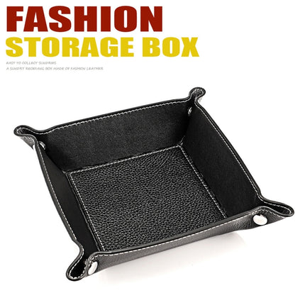 7001 Leather Desktop Square Storage Box Household Life Oddments Tray(Black)-garmade.com