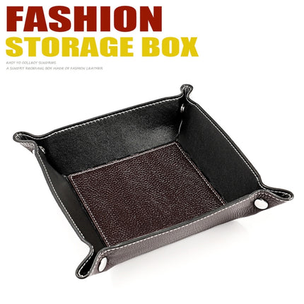 7001 Leather Desktop Square Storage Box Household Life Oddments Tray(Coffee)-garmade.com