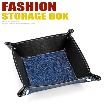7001 Leather Desktop Square Storage Box Household Life Oddments Tray(Royal Blue)-garmade.com