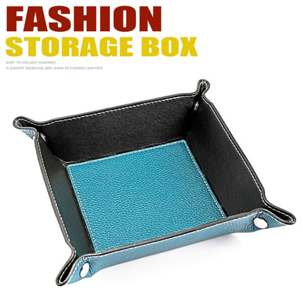 7001 Leather Desktop Square Storage Box Household Life Oddments Tray(Light Blue)-garmade.com
