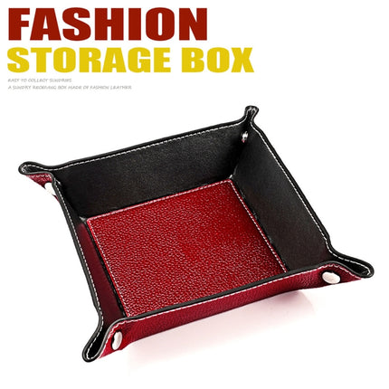 7001 Leather Desktop Square Storage Box Household Life Oddments Tray(Wine Red)-garmade.com