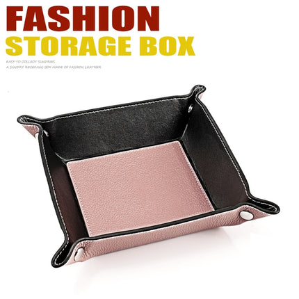 7001 Leather Desktop Square Storage Box Household Life Oddments Tray(Rose Pink)-garmade.com