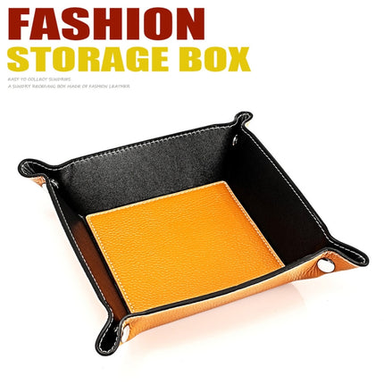 7001 Leather Desktop Square Storage Box Household Life Oddments Tray(Yellow)-garmade.com