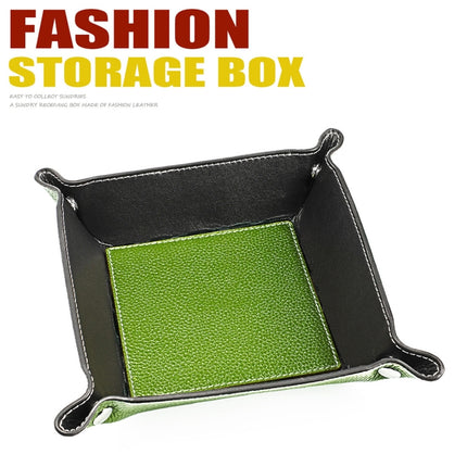 7001 Leather Desktop Square Storage Box Household Life Oddments Tray(Green)-garmade.com