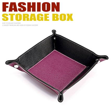 7001 Leather Desktop Square Storage Box Household Life Oddments Tray(Purple)-garmade.com